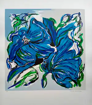 Maartje Wijngaarden - Kleurenzeefdruk FLOWERS BLUE Handgesigneerd vendu pour 49€ !