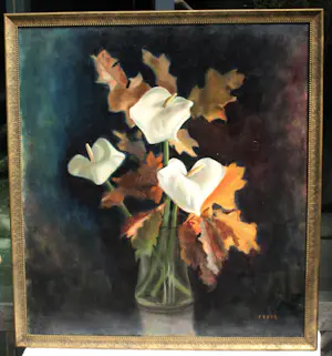 Josefa Tepe - Olieverf op doek , Aronskelken , bloemstilleven - ingelijst 102 x 94 cm. kopen? Bied vanaf 500!