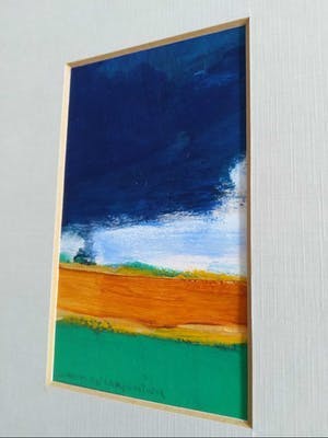 Jeroen de Carpentier - Fraai verstild expressionistische Gouache "Regenwolken boven akkerland" gesignd kopen? Bied vanaf 19!