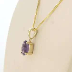 14k geel gouden collier  met hanger bezet met amethist - 45 cm kopen? Bied vanaf 165!