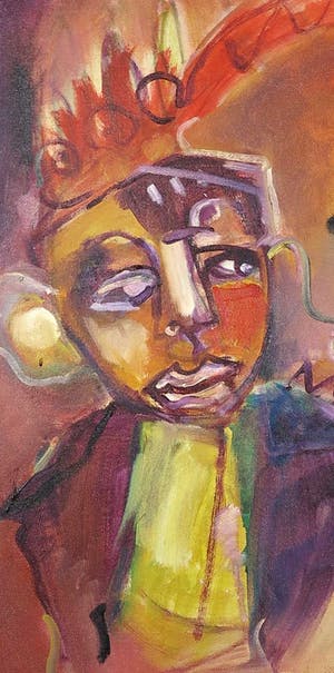 Christine Spierings - Olieverf op doek, z.t. Figuren met hond en vogel (Groot) kopen? Bied vanaf 1!