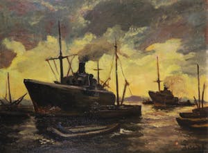 Niet of onleesbaar gesigneerd - Olieverf op doek, Havengezicht - Ingelijst kopen? Bied vanaf 1!