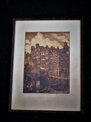 Niet of onleesbaar gesigneerd - Mooie gesigneerde ETS - "Amsterdam aan de Prinsengracht" 1925 gedateerd kopen? Bied vanaf 10!