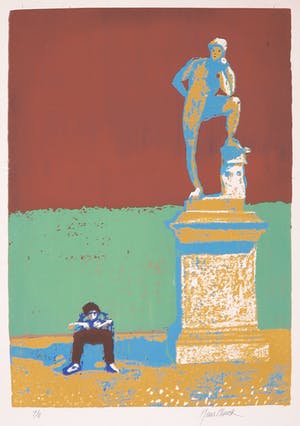 Hans Almekinders - Zeefdruk, Figuur met standbeeld kopen? Bied vanaf 20!