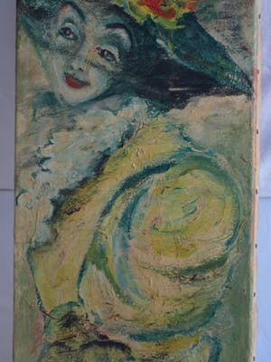 Niet of onleesbaar gesigneerd - Olieverf op doek, Vrouw met bloemetjeshoed – 100 x 30 cm - oud kopen? Bied vanaf 1!