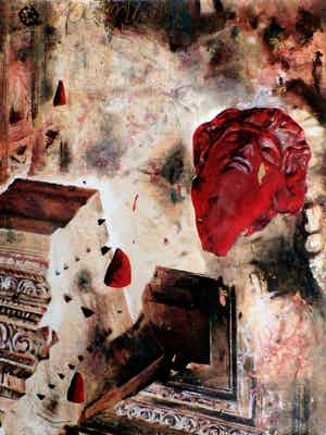 Gerti Bierenbroodspot - zeefdruk: Fallen Head (Baalbek) verkocht voor € 95!