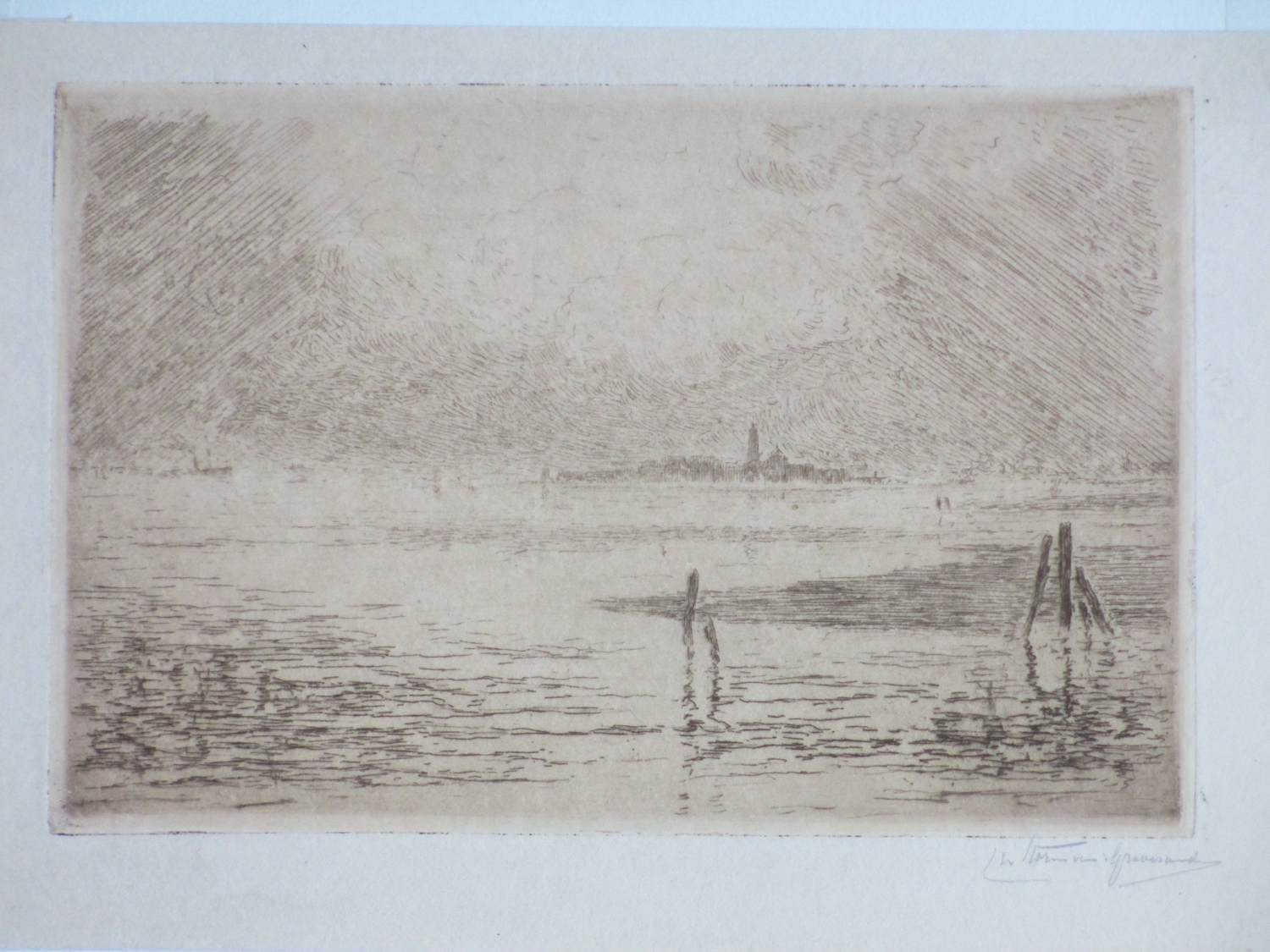 Carel Nicolaas Storm van 's-Gravesande - Watergezicht over Bergen op Zoom - Ets kopen? Bied vanaf 80!