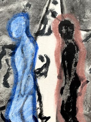 Peter van den Akker - Acrylverf op papier | 'Passages - Lonely step' | 1992 kopen? Bied vanaf 50!