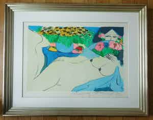 Walasse Ting - GEISHA / KLEURZEEFDRUK / 100x128cm / KADER / SIG / 1985 verkocht voor € 475!