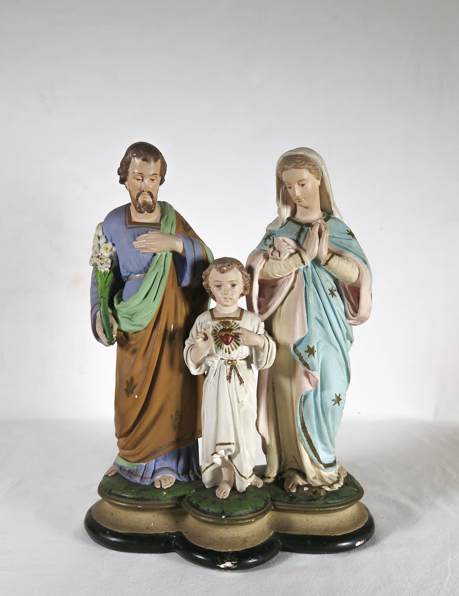 Heiligenbeeld - Gekleurd gips van Jozef, Maria en Jezus Verkocht ...