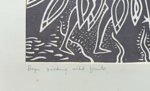 Walter Whall Battiss - Boys picking wild fruits, linosnede kaufen? Bieten Sie von 75!
