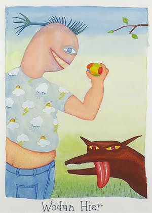Peter van Oort - Gouache, Wodan hier - Ingelijst kopen? Bied vanaf 1!