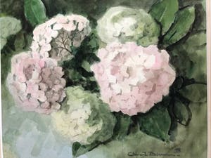 Clement Bezemer - roze hortensia's achter driedubbel passe-partout kopen? Bied vanaf 1!