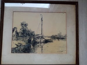 Gerbrand Frederik van Schagen - Potloodtekening polderlandschap kopen? Bied vanaf 50!