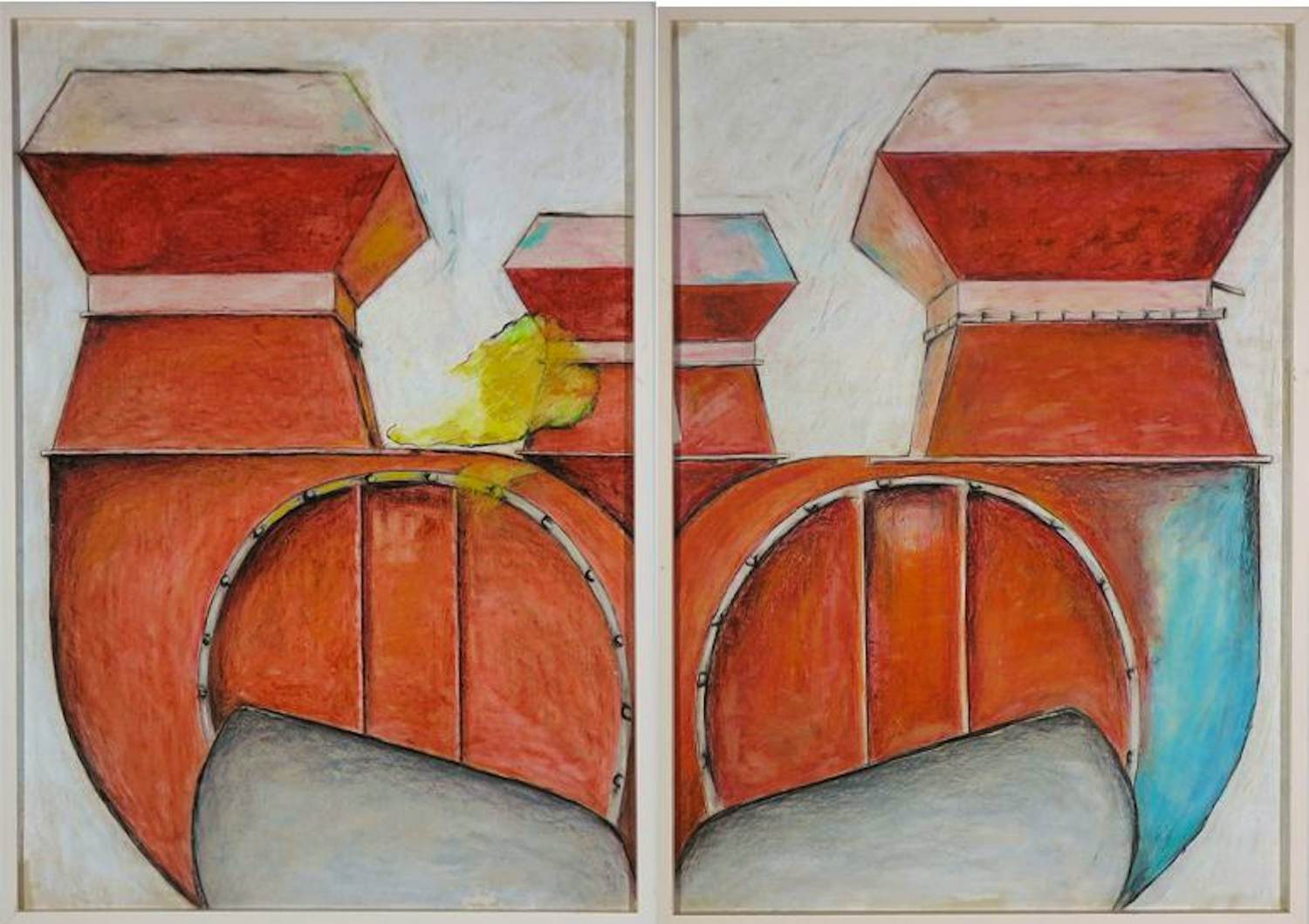 Sophie Mellema - Pastel op board, Industriële constructie (tweeluik) - Ingelijst kopen? Bied vanaf 80!