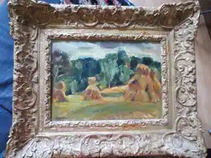 Charles Kvapil - Landschap Hooihoppers verkocht voor € 150!