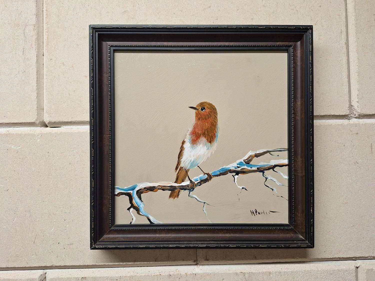 Buy Henk Poeder - Schilderij met een Roodborstje? Bid from 65!