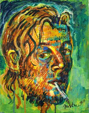 Justus Donker - Olieverf op doek, Zelfportret met sigaret verkocht voor € 100!