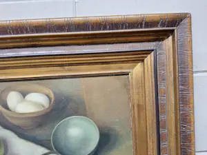 Jan Schouten - Stilleven met een Sleutel en een schaal met eieren en een schaal met Appels kopen? Bied vanaf 150!