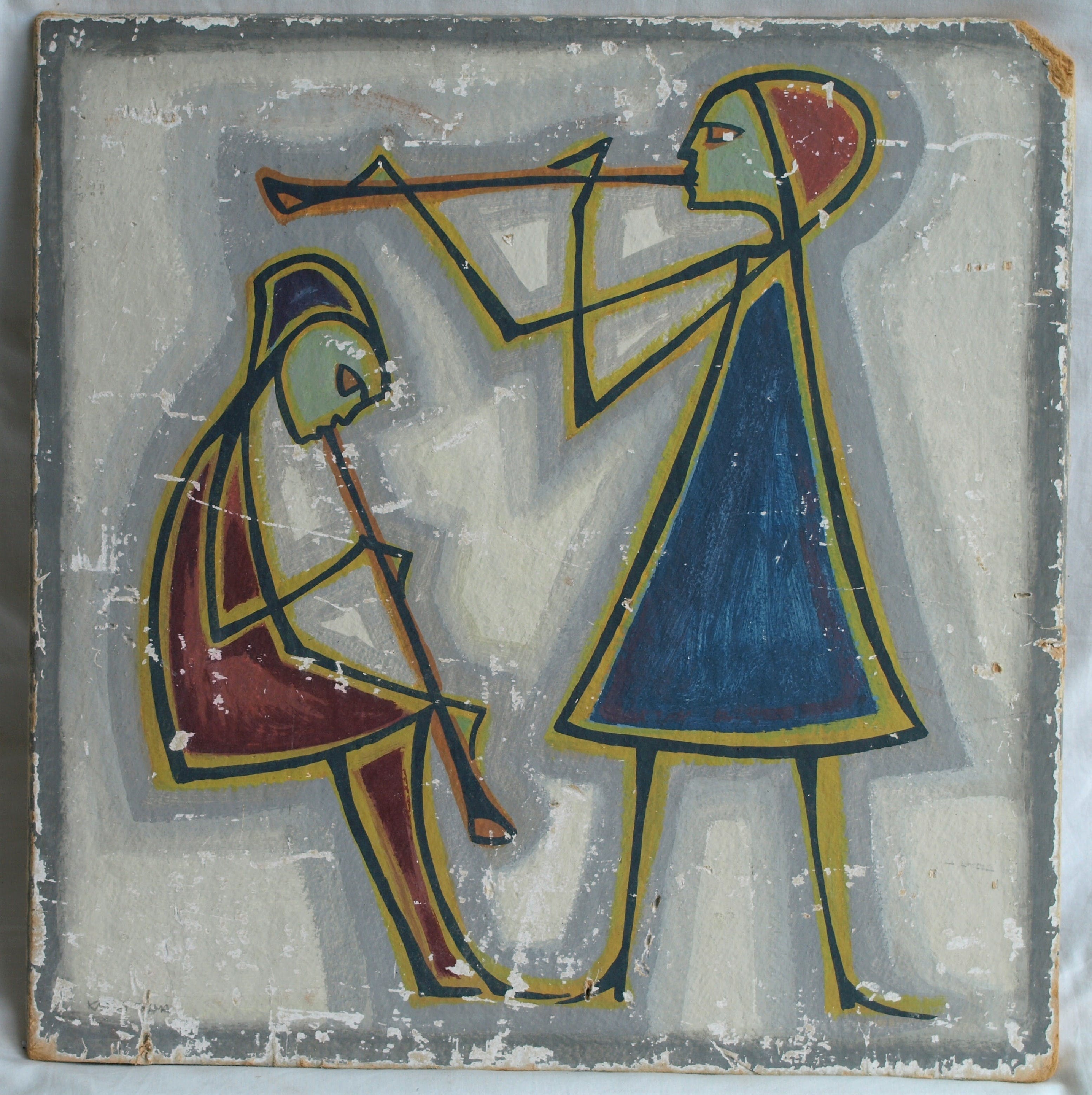 Klaas Pijlman - 2 werken – Muzikanten – acrylverf en goudverf - 1965 kopen? Bied vanaf 35!