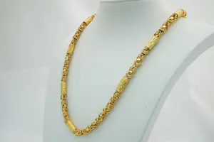 75 - 18 karaat geel gouden zwaar koningscollier met ronde tussen stukjes kopen? Bied vanaf 2820!