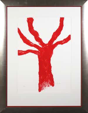 Armando - Litho, Der Baum (Rot) - Ingelijst verkocht voor € 250!