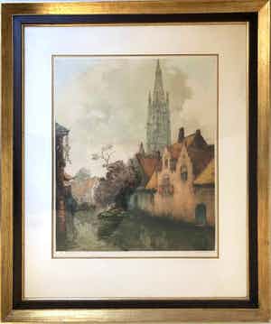 Alfred van Neste - Notre Dame te Brugge - Ets / aquatint, Prachtig Ingelijst verkocht voor € 70!