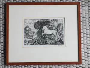 Dirk van Gelder - Wit paard in Arcadisch landschap - Gravure kopen? Bied vanaf 75!