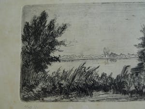 Piet Kraus - Ets , Gezicht op de Biesbosch – gesigneerd & ingelijst – 1944 kopen? Bied vanaf 1!