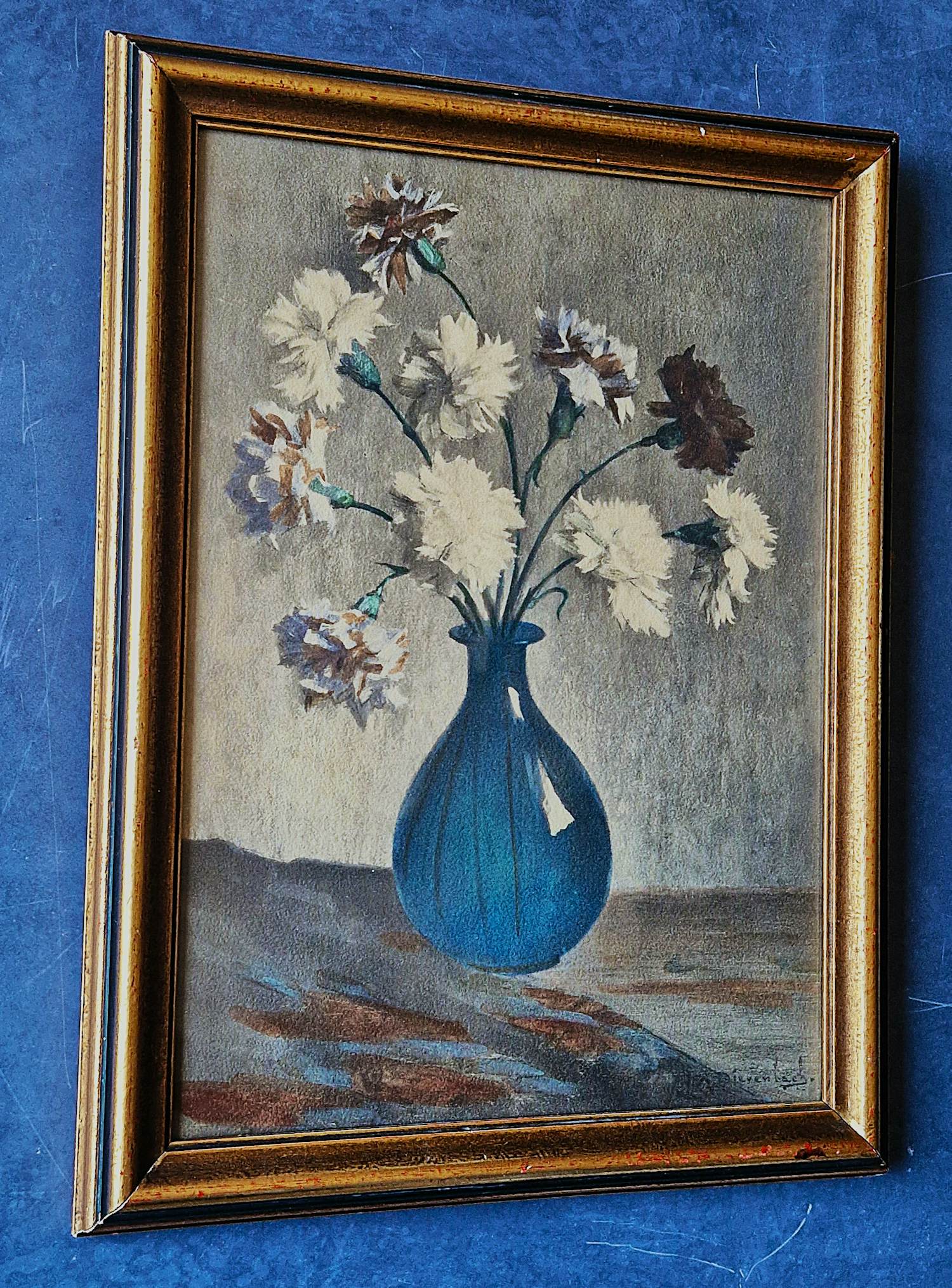 Hendricus Dievenbach - omstreeks 1900 te dateren aquarel "bloemen in blauw glazen vaasje" kopen? Bied vanaf 26!