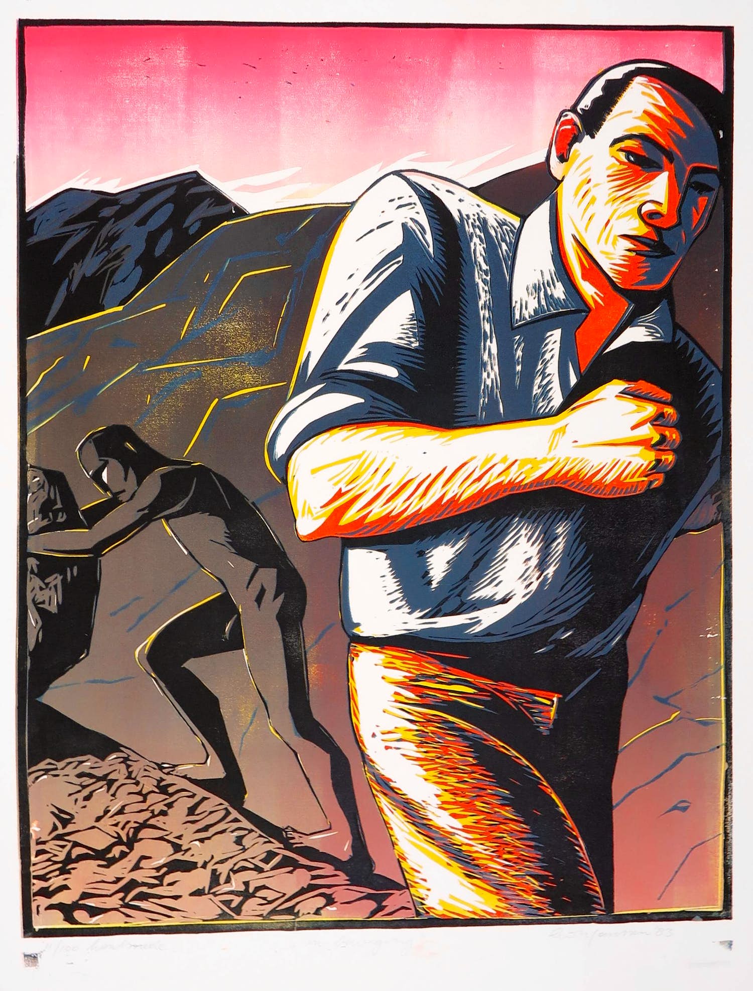 Leon Janssen - Houtsnede, In beweging verkocht voor € 60!