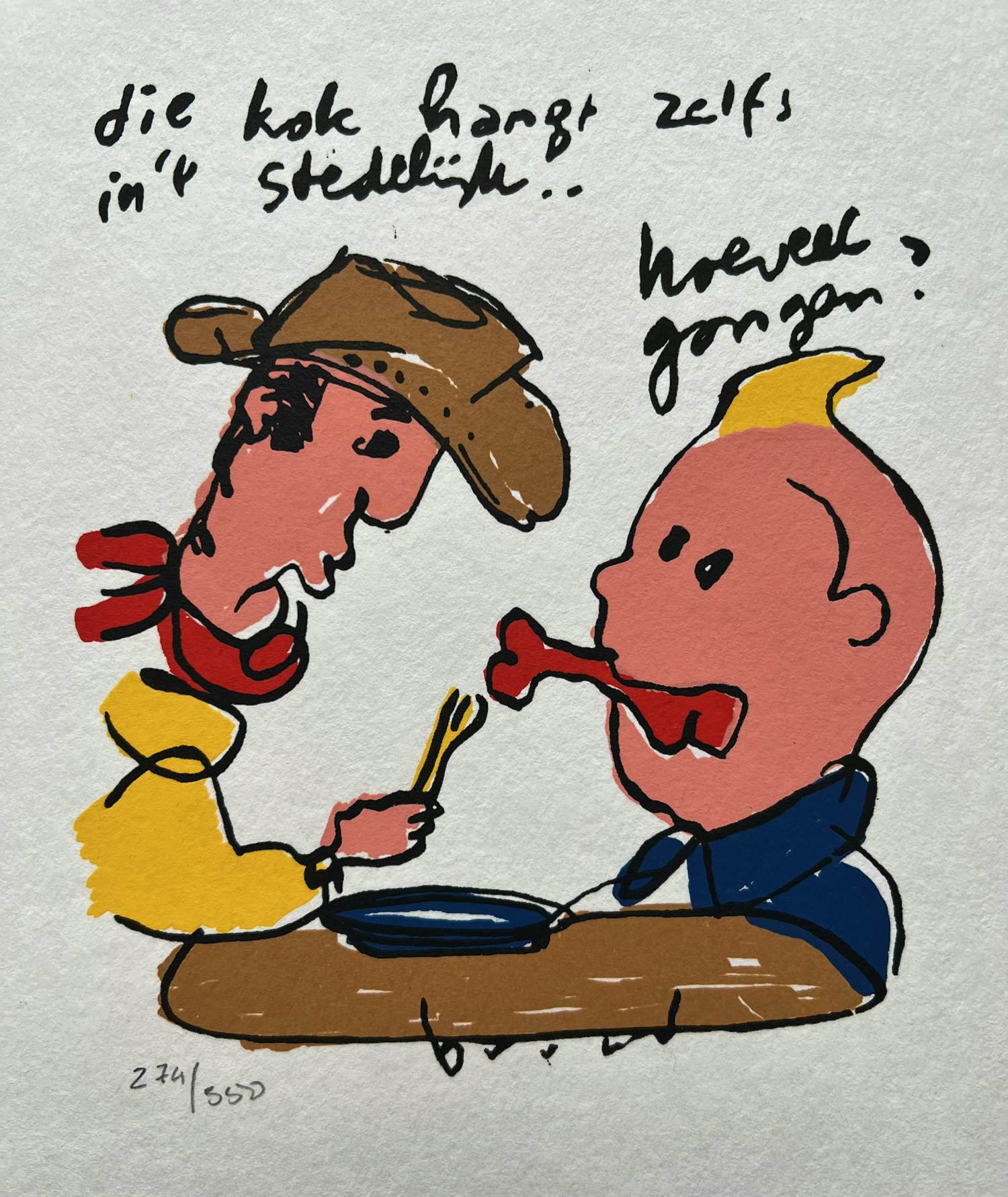 Herman Brood - Kleurenzeefdruk, genummerde oplage | 'Die kok hangt zelfs in 't Stedelijk' |2000 kopen? Bied vanaf 1!