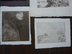 Margriet Snel - 8 etsen vrouw bij oever, figuren in landschappen kopen? Bied vanaf 50!