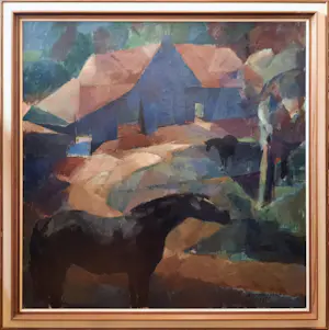 Jan Groenestein - GROOT olieverf op doek - Boerderij met Paarden - 323-B kopen? Bied vanaf 490!