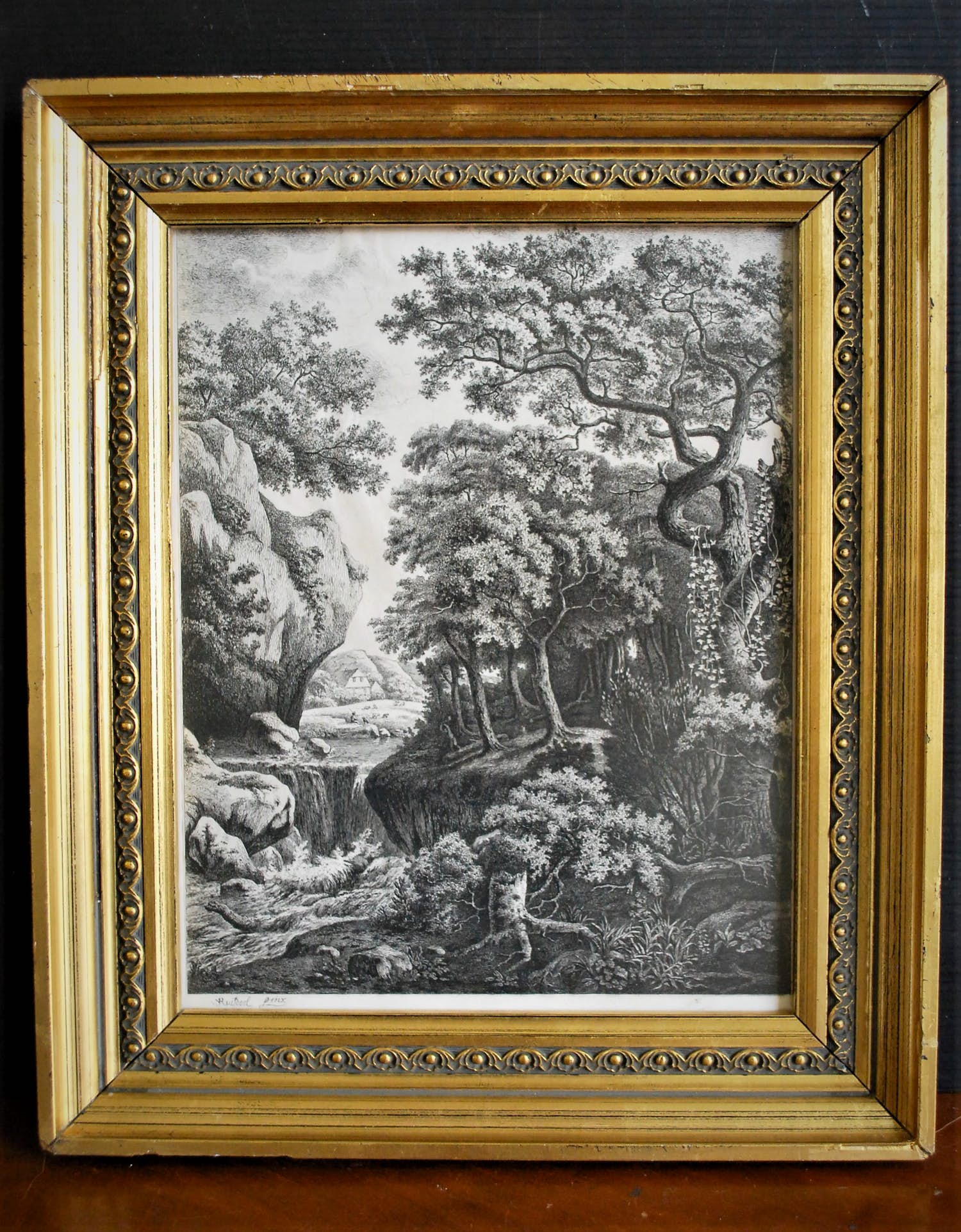 Jozef Linnig - Jacob van Ruisdael: Landschap met waterval - ets en droge naald verkocht voor € 150!