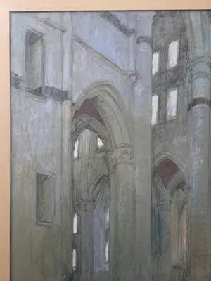 Eugene Lucker - Kerkinterieur. Pastelkrijt. Groot. kopen? Bied vanaf 369!