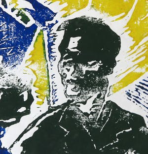 Jorg Immendorff - Linosnede en acryl, Café Deutschland, WIR KOMMEN - Ingelijst (Groot) kopen? Bied vanaf 1!