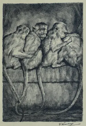 Dirk Homberg - Litho , “Aapjes” – ca 1935 kaufen? Bieten Sie von 10!