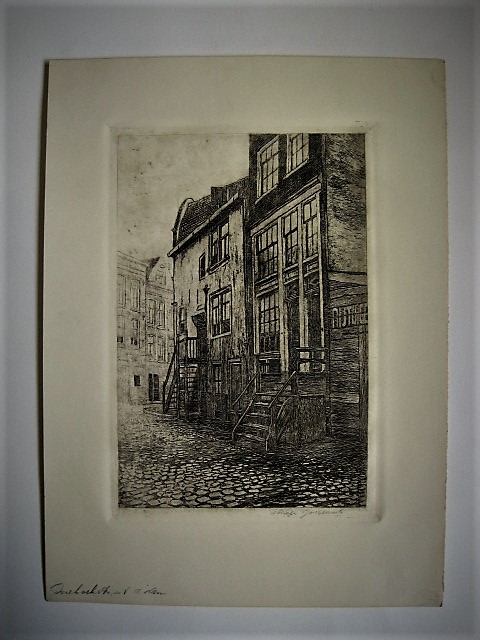 Johannes Josseaud - Mooie sfeervolle ETS Amsterdam "Driehoekstraat Jordaan" ca. 1910 kopen? Bied vanaf 1!