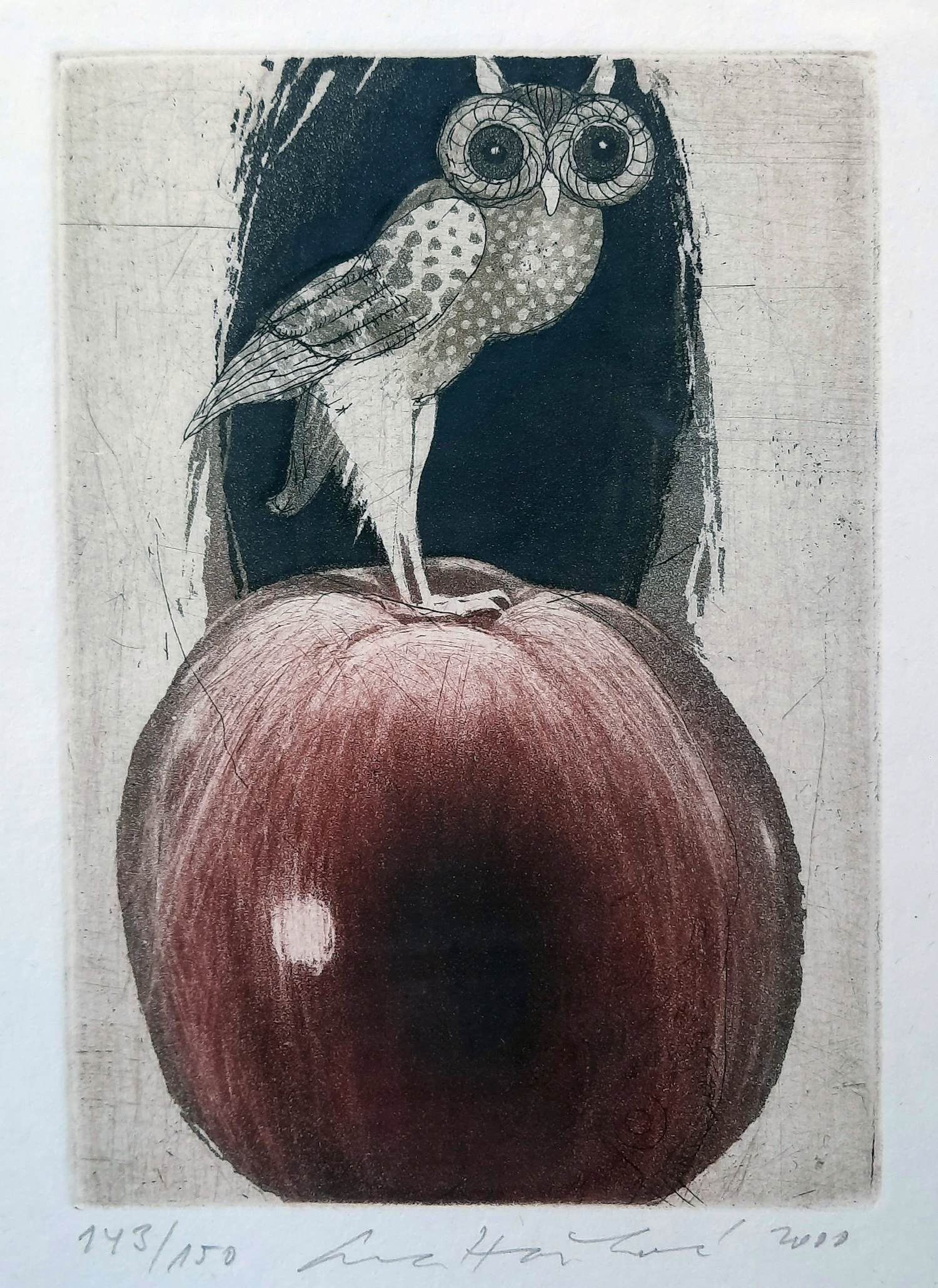 Eva Haskova - ets-aquatint - Het Uiltje - ingelijst - 25558 verkocht voor € 75!