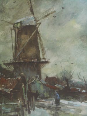 Martinus Leonardus Middelhoek - Aquarel - Landschap met Molen kopen? Bied vanaf 85!