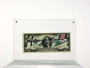 Andy Warhol - Handgesigneerd 2 Dollar Bill verkocht voor € 600!