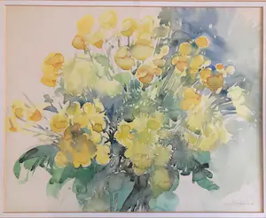 Hen Euverman - Stilleven Boeket gele bloemen - Aquarel, Ingelijst kopen? Bied vanaf 35!