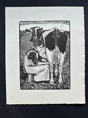 Jan Mankes - Houtsnede Koemelkster kopen? Bied vanaf 200!