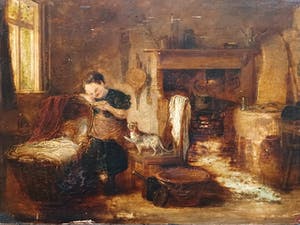 Niet of onleesbaar gesigneerd - Vrouw aan wieg. kopen? Bied vanaf 1!