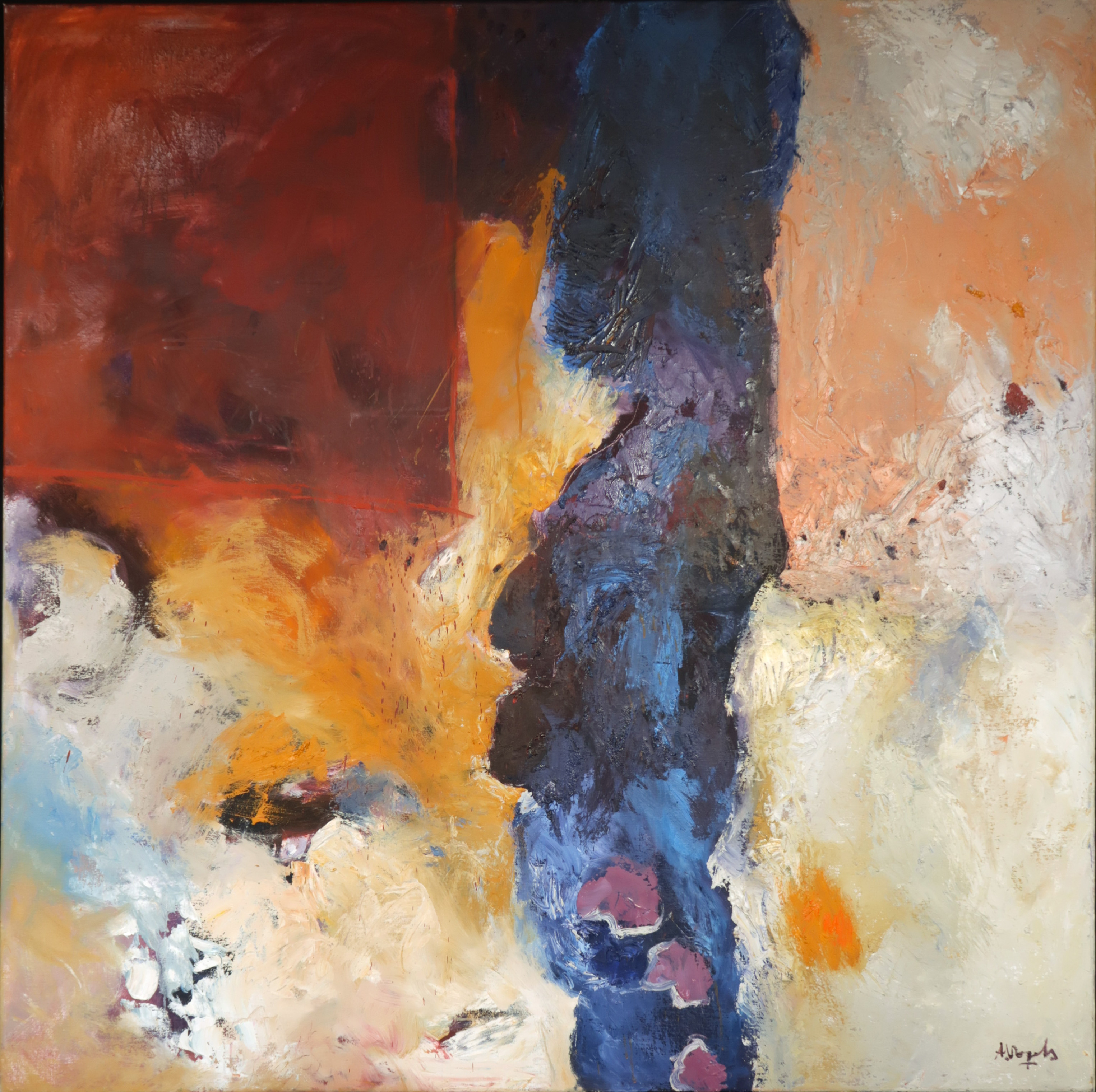 Alexander Vogels - Olieverf met structuur op doek, Looking at painting (Groot) verkocht voor € 900!