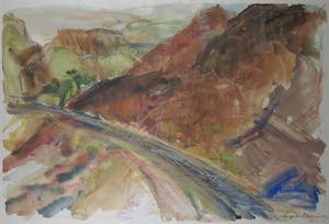 Miep de Leeuwe - Aquarel en krijt, Sinaï - Ingelijst (Groot) kopen? Bied vanaf 1!