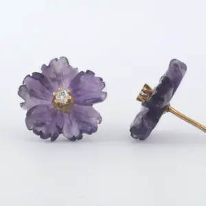 18k rose gouden oorknoppen met amethist en briljant geslepen diamant 0.08 ct kopen? Bied vanaf 185!