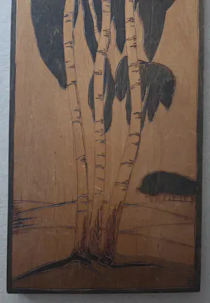 Jan Schonk - Houtsnijwerk. Bomen. Berken. Monogram. kopen? Bied vanaf 79!