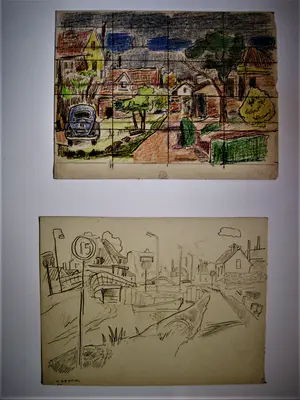 Buy Hubert Bekman - "Nieuwe Haagse school" fraaie pastel tekening "Dorp in Westland met VW Kever!"? Bid from 17!